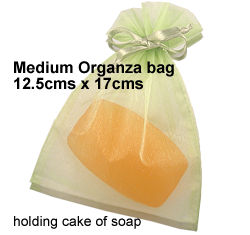 cake of soap in medium organza bag
