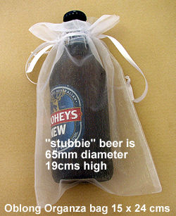 a beer in an organza bag